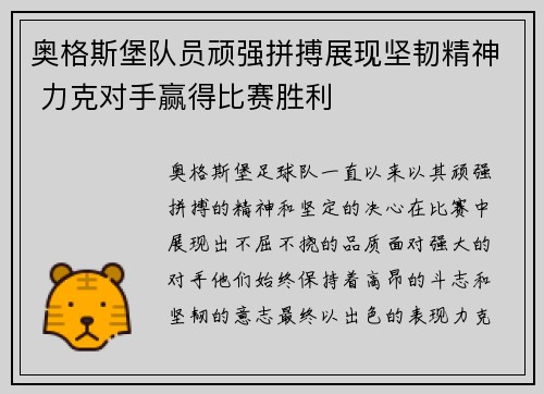 奥格斯堡队员顽强拼搏展现坚韧精神 力克对手赢得比赛胜利