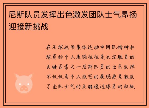 尼斯队员发挥出色激发团队士气昂扬迎接新挑战
